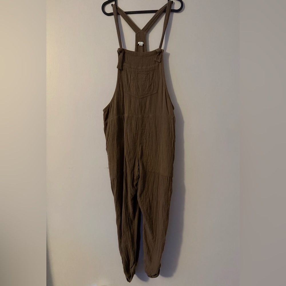 Aerie Textured Olive Green Overalls